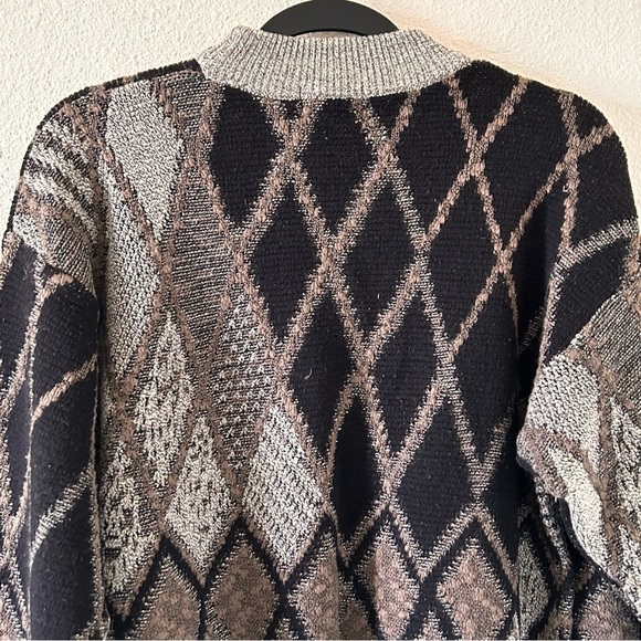 Pacific Club VTG Wool Blend Leather Trim Knit Dad Grandpa Sweater Women Sz Large - Picture 9 of 10